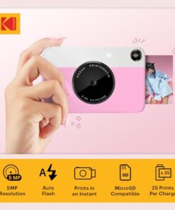 KODAK Printomatic Full-Color Instant Print Digital Camera - Colorful Photos On Zink 2x3" Sticky-Back Photo Paper - 5MP, Portable, Creative Fun Gift for Birthday, Christmas, Holiday - Pink
