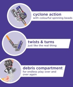 Casdon Dyson Cordless Vacuum Interactive & Officially Licensed Toy Dyson Vacuum For Children Aged 3+ Realistic Role-Play Fun, Purple and Orange