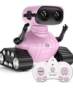 ALLCELE Girls Robot Toy, Rechargeable RC Robot for Kids, Remote Control Toy with Music and LED Eyes, Gift for Children Age 3 Years and Up - Pink