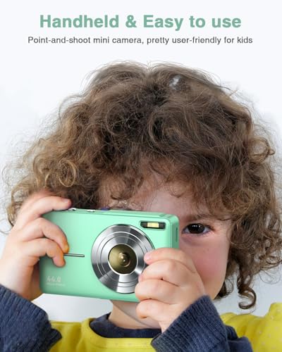 Digital Camera, FHD 1080P Point and Shoot Kids Camera, with 32GB Card, 2 Batteries, 16X Zoom Anti Shake Date Stamp, Compact Portable Small, for Starter Kid Children Teen Student Girl Boy(Light Green)