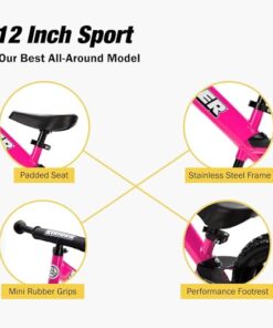 Strider 12” Sport Bike - No Pedal Balance Bicycle for Kids 1 to 4 Years - Includes Safety Pad, Padded Seat, Mini Grips & Flat-Free Tires - Tool-Free Assembly & Adjustments