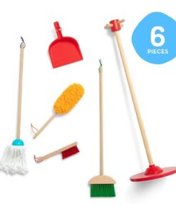 Melissa & Doug Dust Sweep Mop 6-Piece Pretend Play Set, Toddler Toy Cleaning, Pretend Play Home Cleaning, Kids Broom and Mop Set for Ages 3+