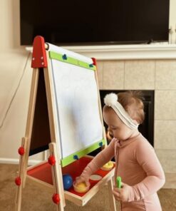 Hape E1010 Magnetic All in 1 Kids Height Adjustable Drawing Dry-Erase Chalkboard Wooden Artist Easel with 3 Paint Pots and Refillable Paper Roll
