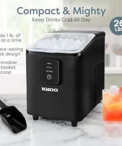 Igloo Self-Cleaning Countertop Ice Maker - Compact and Portable - Creates 26 lbs. Per Day, 8 Pieces Ready Every 7-8 Minutes - Includes Ice Scoop and Basket - Black