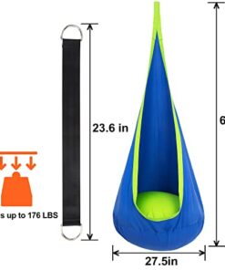 Y- STOP Kids Pod Swing Seat, Hanging Hammock Chair with Inflatable Pillow, Sensory Swing Chair with Pocket for Outdoor and Indoor, Max 176Lbs (Blue and Green)