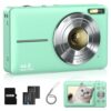 Digital Camera, FHD 1080P Point and Shoot Kids Camera, with 32GB Card, 2 Batteries, 16X Zoom Anti Shake Date Stamp, Compact Portable Small, for Starter Kid Children Teen Student Girl Boy(Light Green)