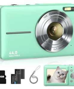 Digital Camera, FHD 1080P Point and Shoot Kids Camera, with 32GB Card, 2 Batteries, 16X Zoom Anti Shake Date Stamp, Compact Portable Small, for Starter Kid Children Teen Student Girl Boy(Light Green)