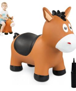 ZOOJOY Bouncy Horse Hopping Toys, Inflatable Animal Horse Toys for Toddlers 1-3, Outdoor Indoor Bounce and Ride On Bouncer for Boys Girls, Birthday Gifts for 18 Months 2 3 4 5 6 Year Old with Pump
