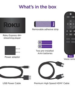 Roku Express 4K+ | Roku Streaming Device 4K/HDR with Voice Remote, Free & Live TV