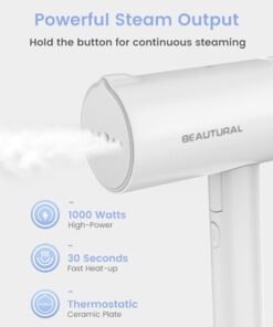 BEAUTURAL Steamer for Clothes, Portable Garment Wrinkle Remover, Fast 30s Heat-up, Foldable and Handheld, 120V Only (Not for 220V Europe)