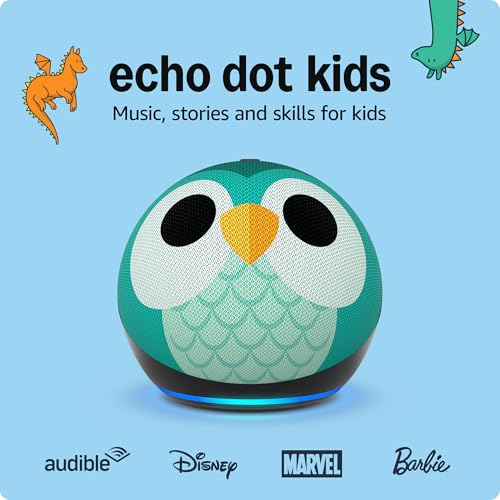 Amazon Echo Dot Kids with Alexa (newest model), Designed for kids, with parental controls, Includes 1 Year of Amazon Kids+, Owl