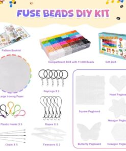 Meland Fuse Beads Kit - 11,000 pcs 36 Color Beads for Craft for Girls Age 5-12 Year Old,5MM Melty Beads Set Including 5 Pegboards, Ironing Paper & Chain Accessories Iron Beads Christmas Birthday Gift