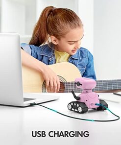 ALLCELE Girls Robot Toy, Rechargeable RC Robot for Kids, Remote Control Toy with Music and LED Eyes, Gift for Children Age 3 Years and Up - Pink