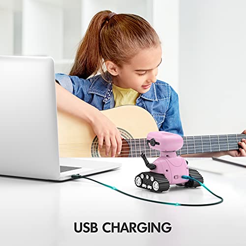 ALLCELE Girls Robot Toy, Rechargeable RC Robot for Kids, Remote Control Toy with Music and LED Eyes, Gift for Children Age 3 Years and Up - Pink