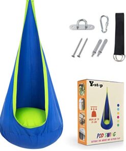 Y- STOP Kids Pod Swing Seat, Hanging Hammock Chair with Inflatable Pillow, Sensory Swing Chair with Pocket for Outdoor and Indoor, Max 176Lbs (Blue and Green)