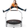 BCAN 40/48" Foldable Mini Trampoline Max Load 330lbs/440lbs, Fitness Rebounder with Adjustable Foam Handle, Exercise Trampoline for Adults Indoor/Garden Workout