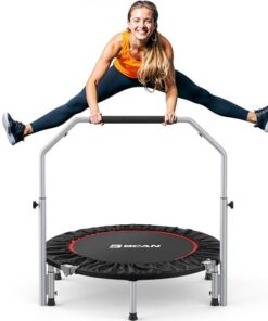 BCAN 40/48" Foldable Mini Trampoline Max Load 330lbs/440lbs, Fitness Rebounder with Adjustable Foam Handle, Exercise Trampoline for Adults Indoor/Garden Workout