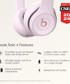 Beats Solo 4 - Wireless Bluetooth On-Ear Headphones, Apple & Android Compatible, Up to 50 Hours of Battery Life - Cloud Pink