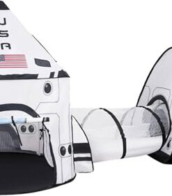 JOYIN White Rocket Ship Pop up Play Tent with Tunnel and Playhouse Kids Indoor Outdoor Spaceship Tent Set