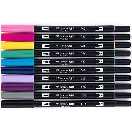 Tombow 56188 Dual Brush Pen Art Markers, Galaxy, 10-Pack. Blendable, Brush and Fine Tip Markers