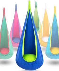 Y- STOP Kids Pod Swing Seat, Hanging Hammock Chair with Inflatable Pillow, Sensory Swing Chair with Pocket for Outdoor and Indoor, Max 176Lbs (Blue and Green)