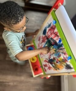 Hape E1010 Magnetic All in 1 Kids Height Adjustable Drawing Dry-Erase Chalkboard Wooden Artist Easel with 3 Paint Pots and Refillable Paper Roll