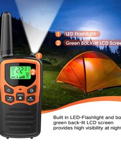 Walkie Talkies, MOICO Long Range Walkie Talkies for Adults with 22 FRS Channels, Family Walkie Talkie with LED Flashlight VOX LCD Display for Hiking Camping Trip (Orange 2 Pack)