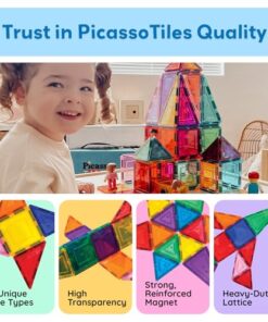 PicassoTiles 60 Piece Set 60pcs Magnet Building Tiles Clear Magnetic 3D Blocks Construction Playboards - Creativity Beyond Imagination, Inspirational, Recreational, Educational, Conventional