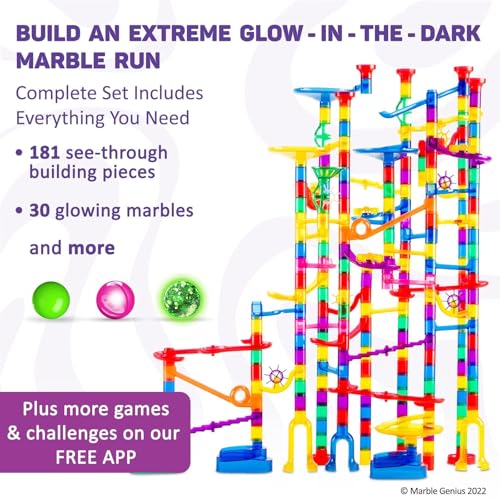 Marble Genius Marble Run Race Track - 300-Piece Multicolor Glow Extreme Set - STEM Building Toy & Marble Race Set for Kids Ages 4+