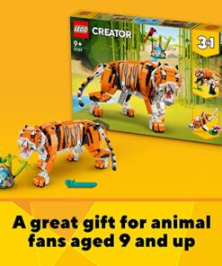LEGO Creator 3 in 1 Majestic Tiger Building Set, Transforms from Tiger to Panda or Koi Fish Set, Animal Figures, Collectible Building Toy, Gifts for Kids, Boys & Girls 9 Plus Years Old, 31129