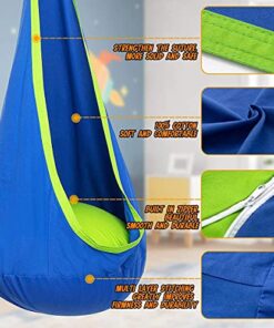 Y- STOP Kids Pod Swing Seat, Hanging Hammock Chair with Inflatable Pillow, Sensory Swing Chair with Pocket for Outdoor and Indoor, Max 176Lbs (Blue and Green)