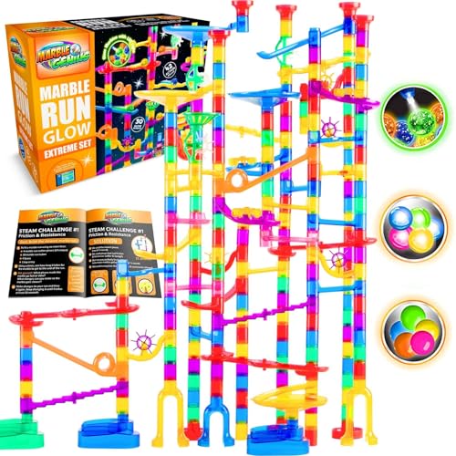 Marble Genius Marble Run Race Track - 300-Piece Multicolor Glow Extreme Set - STEM Building Toy & Marble Race Set for Kids Ages 4+