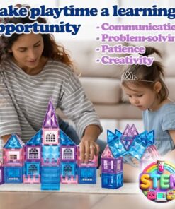 Little Pi 102pcs Frozen Princess Castle Magnetic Tiles Building Blocks - 3D Diamond Blocks, STEM Educational Toddler Toys for Pretend Play, 4 Year Old Girl Birthday Gifts Kids Ages 3 5 6 7 8 - Blue