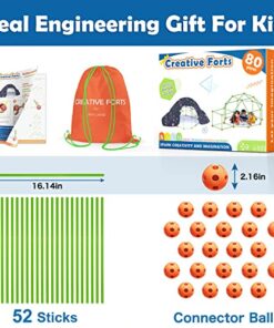 Tiny Land Kids-Fort-Building-Kit-80 Pieces-Creative Fort Toy for 5,6,7,8 Years Old Boy & Girls-STEM Building Toys DIY Castles Tunnels Play Tent Rocket Tower Indoor & Outdoor Playhouse