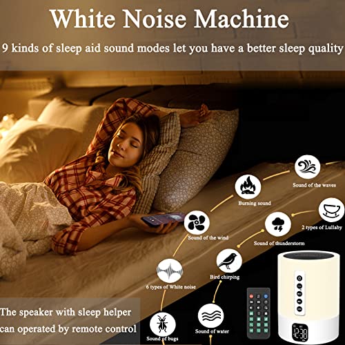 Alarm Clock Bluetooth Speaker, Night Light White Noise Machine Touch Bedside Lamp with Alarm Clock for Kids Multi-Color Changing Night Light Xmas Gifts for Teenage Girls Boys Women Teen Girl Gifts