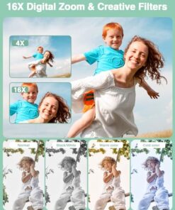 Digital Camera, FHD 1080P Point and Shoot Kids Camera, with 32GB Card, 2 Batteries, 16X Zoom Anti Shake Date Stamp, Compact Portable Small, for Starter Kid Children Teen Student Girl Boy(Light Green)
