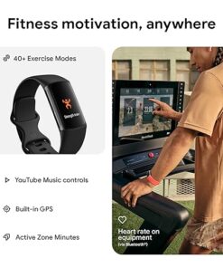 Fitbit Charge 6 Fitness Tracker with Google apps, Heart Rate on Exercise Equipment, 6-Months Premium Membership Included, GPS, Health Tools and More, Obsidian/Black, One Size (S & L Bands Included)