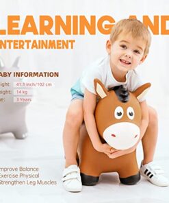 ZOOJOY Bouncy Horse Hopping Toys, Inflatable Animal Horse Toys for Toddlers 1-3, Outdoor Indoor Bounce and Ride On Bouncer for Boys Girls, Birthday Gifts for 18 Months 2 3 4 5 6 Year Old with Pump