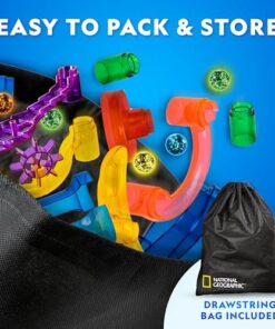 NATIONAL GEOGRAPHIC Glowing Marble Run – Construction Set with 15 Glow in The Dark Glass Marbles & Storage Bag, STEM Gifts for Boys and Girls, Building Project Toy (Amazon Exclusive)