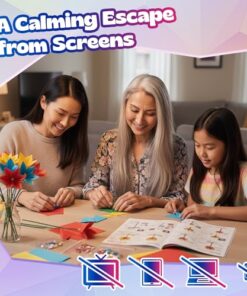 Pinwheel Crafts Flower Origami Kit for Kids Ages 8-12 | 150 Pcs Origami Paper Kit w/Multicolor Folding Papers, Chenille Stems,Buttons and Jewels, Arts and Crafts Paper Book for Kids Ages 6+