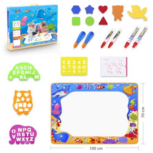 Water Doodle Mat - Kids Painting Writing Color Doodle Drawing Mat Toy Bring Magic Pens Educational Toys for Age 2 3 4 5 6 7 Year Old Girls Boys Age Toddler Gift