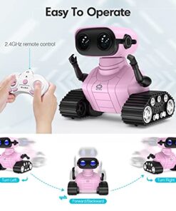 ALLCELE Girls Robot Toy, Rechargeable RC Robot for Kids, Remote Control Toy with Music and LED Eyes, Gift for Children Age 3 Years and Up - Pink