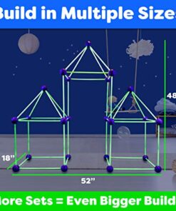 Fun Forts Glow Fort Building Kit for Kids - 81 Pack Glow in The Dark STEM Building Toys Indoor Outdoor Play Tent for Kids Construction Toys with 53 Rods and 28 Spheres