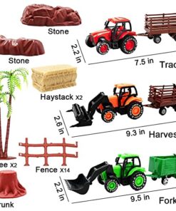 Kimicare 3 Pack Farm Toy Tractor with 40pcs Plastic Farm Animals Figurines and Fence Farm Playset, Farm Figures Farmer Vehicle Toy Truck with Trailer for 3-12 Years Old Kids Boys Girls Toddlers