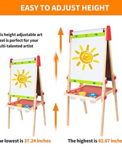 Hape E1010 Magnetic All in 1 Kids Height Adjustable Drawing Dry-Erase Chalkboard Wooden Artist Easel with 3 Paint Pots and Refillable Paper Roll