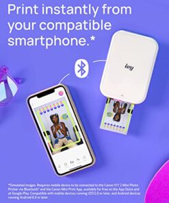Canon Ivy 2 Mini Photo Printer, Print from Compatible iOS & Android Devices, Sticky-Back Prints, Pure White