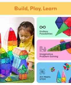 PicassoTiles 60 Piece Set 60pcs Magnet Building Tiles Clear Magnetic 3D Blocks Construction Playboards - Creativity Beyond Imagination, Inspirational, Recreational, Educational, Conventional