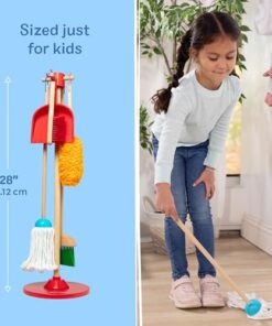 Melissa & Doug Dust Sweep Mop 6-Piece Pretend Play Set, Toddler Toy Cleaning, Pretend Play Home Cleaning, Kids Broom and Mop Set for Ages 3+