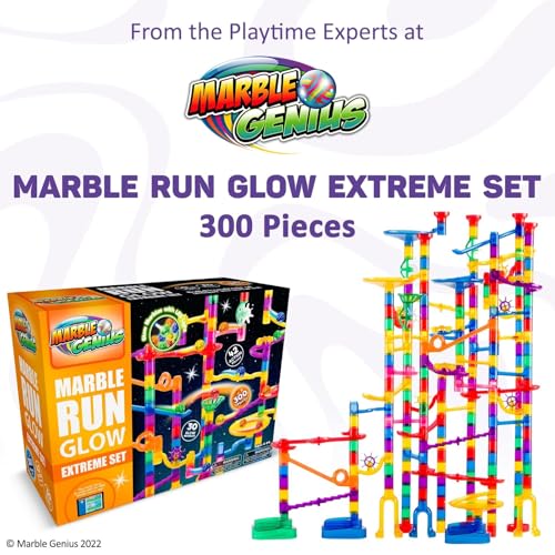 Marble Genius Marble Run Race Track - 300-Piece Multicolor Glow Extreme Set - STEM Building Toy & Marble Race Set for Kids Ages 4+