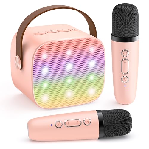 Mini Karaoke Machine for Kids Adults, Bluetooth Speaker with 2 Wireless Microphones, TOP Christmas Birthday Gifts Toys for Girls Ages 3, 4, 5, 6, 7, 8, 9,10,11,12+ Years Old Toddler (Lightpink)